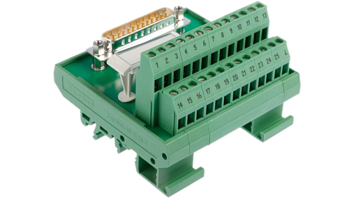 Phoenix Contact FLKM-D25 SUB/S Series 25-Contact Male Interface Module, D-sub Connector, DIN Rail Mount, 2.5A