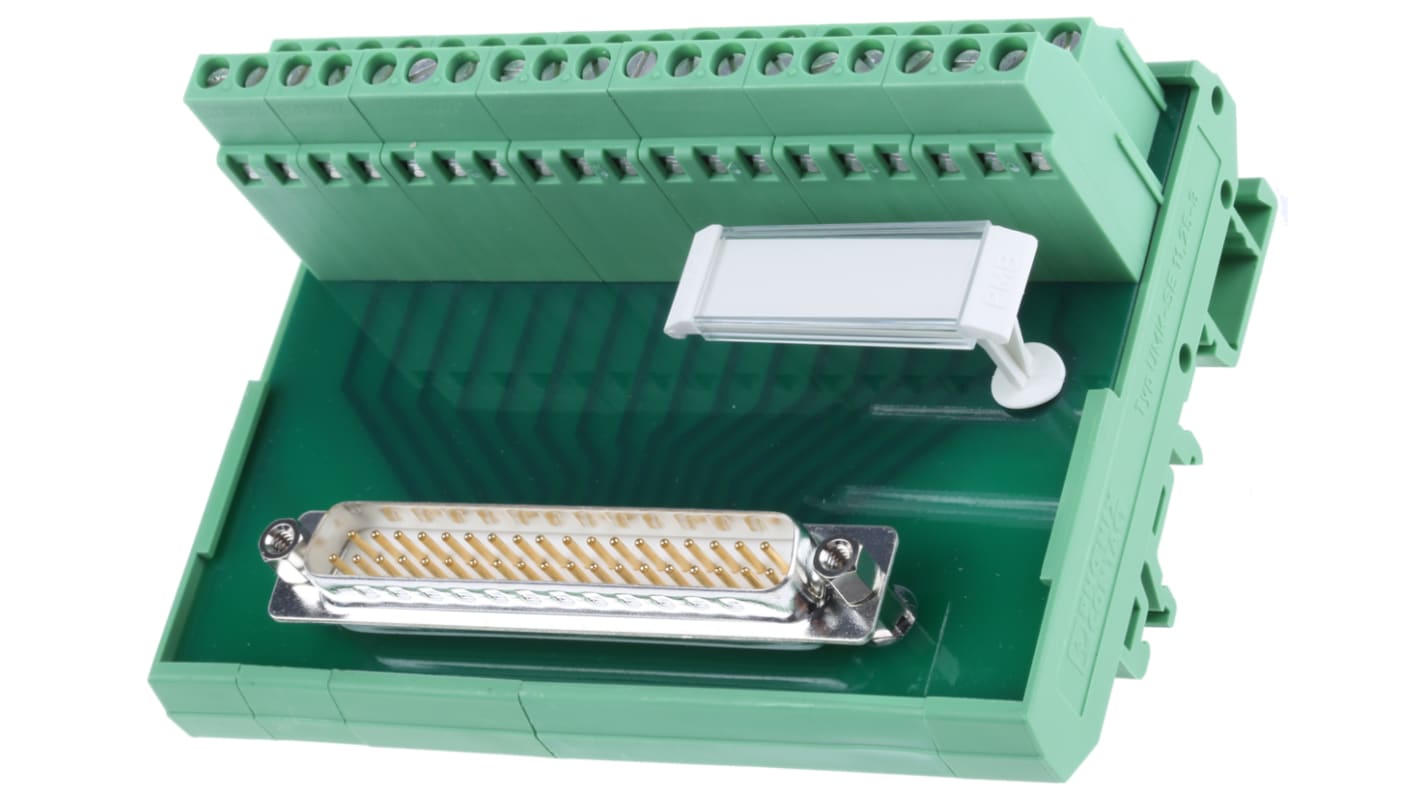 Phoenix Contact FLKM-D37 SUB/S Series 37-Contact Male Interface Module, D-sub Connector, DIN Rail Mount, 2.5A