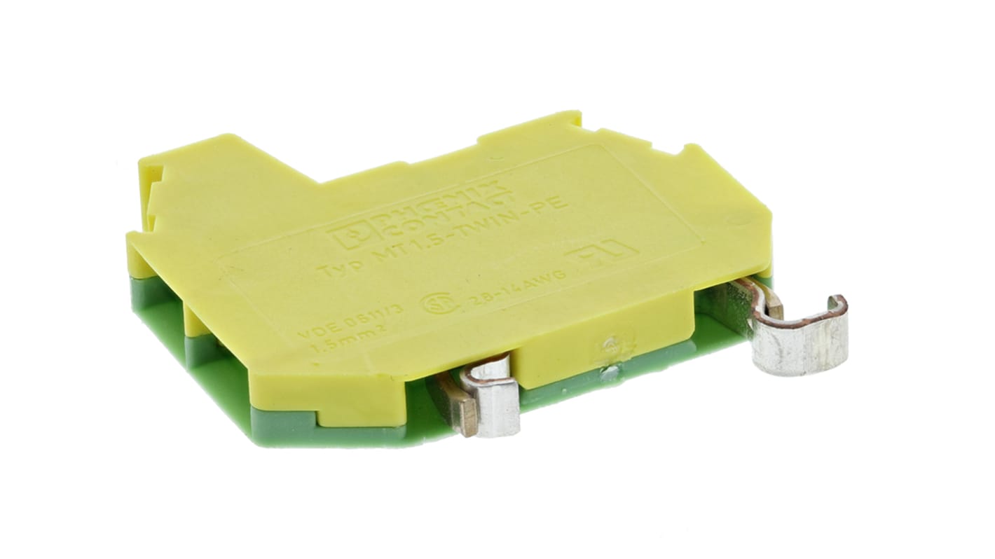 Phoenix Contact 3-Way MT1.5-TWIN-PE Earth Terminal Block, 26 → 16 AWG Wire, Screw Down, Polyamide Housing