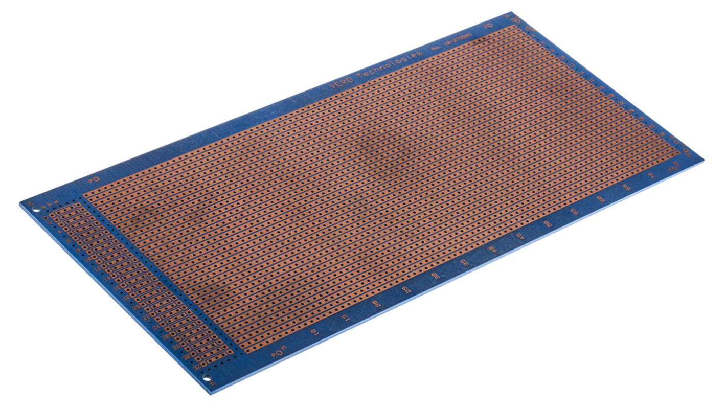 RS PRO Single Sided Matrix Board FR4 1.02mm Holes, 2.54 x 2.54mm Pitch, 220 x 100 x 1.6mm