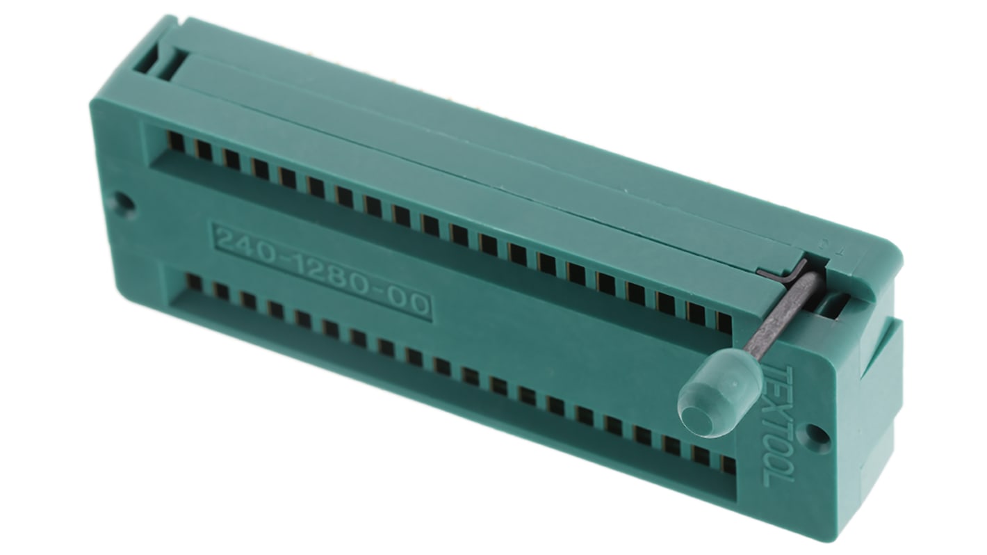 Conector hembra DIP ZIF de CI 3M serie Textool, paso de 2.54mm, 40 contactos, anch. 15.24mm, 1A, montaje orificios