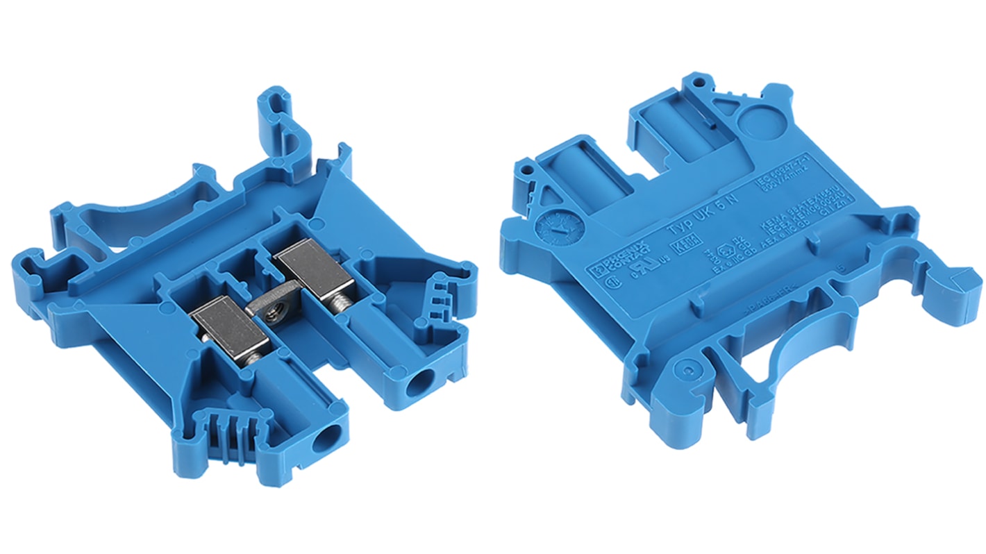 Phoenix Contact UK 5 N BU Series Blue Feed Through Terminal Block, 0.2 → 4mm², Single-Level, Screw Termination,