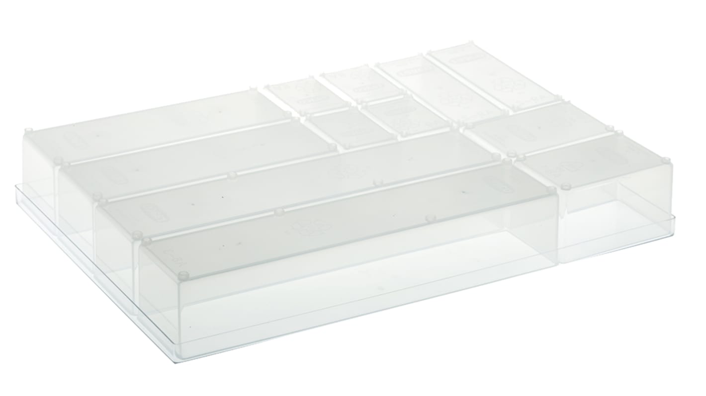 Raaco Kleinteilebox, Polypropylen Transparent, 12 Fächer verstellbar, 47mm x 315mm x 220mm