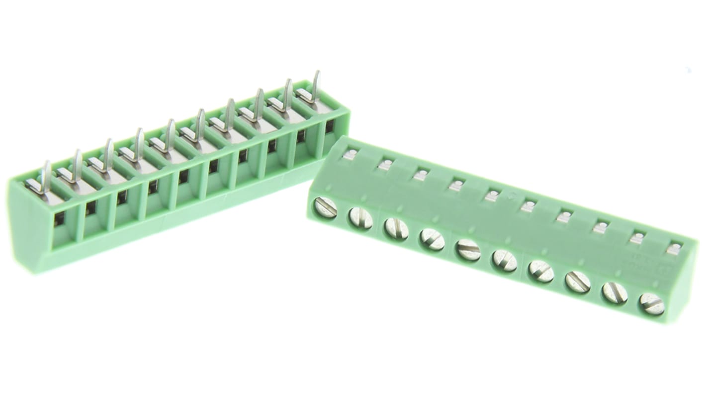 Phoenix Contact MKKDS 1/10-3.81 Series PCB Terminal Block, 10-Contact, 3.81mm Pitch, Through Hole Mount, 1-Row, Screw