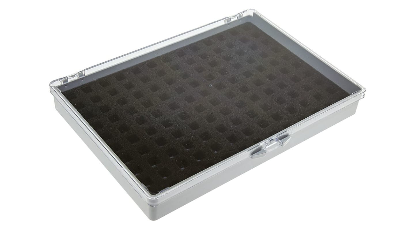 Caja organizadora RS PRO de 130 compartimentos de PS Gris, 228mm x 168mm x 29mm