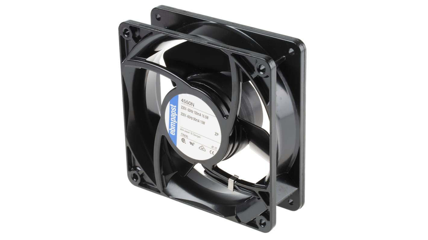 ebm-papst 4000 N Series Axial Fan, 230 V ac, AC Operation, 145m³/h, 16.5W, 717mA Max, 119 x 119 x 38mm