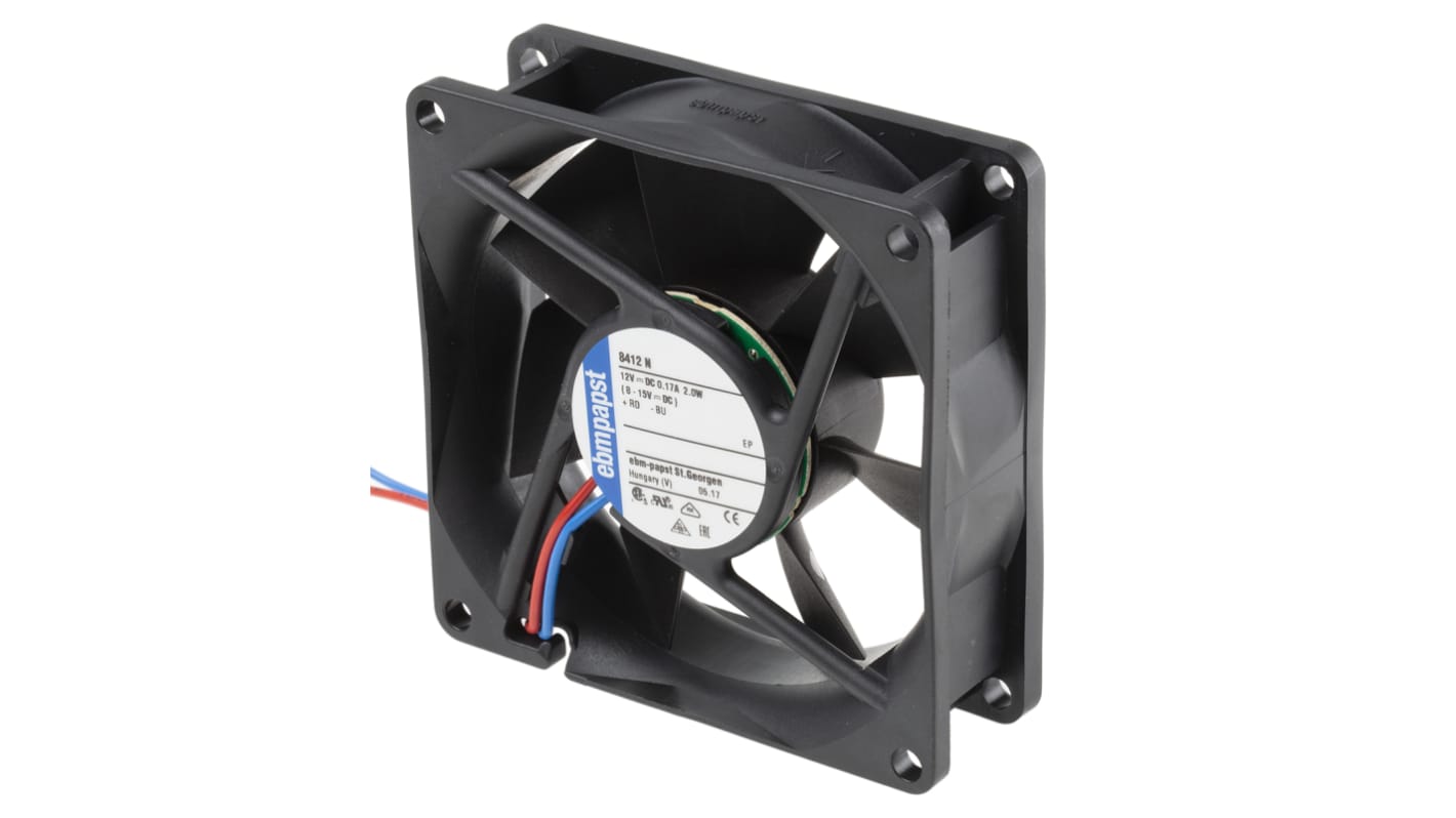 Axiální ventilátor, řada: 8400 N DC, 80 x 80 x 25mm, průtok vzduchu: 69m³/h 2W 12 V DC