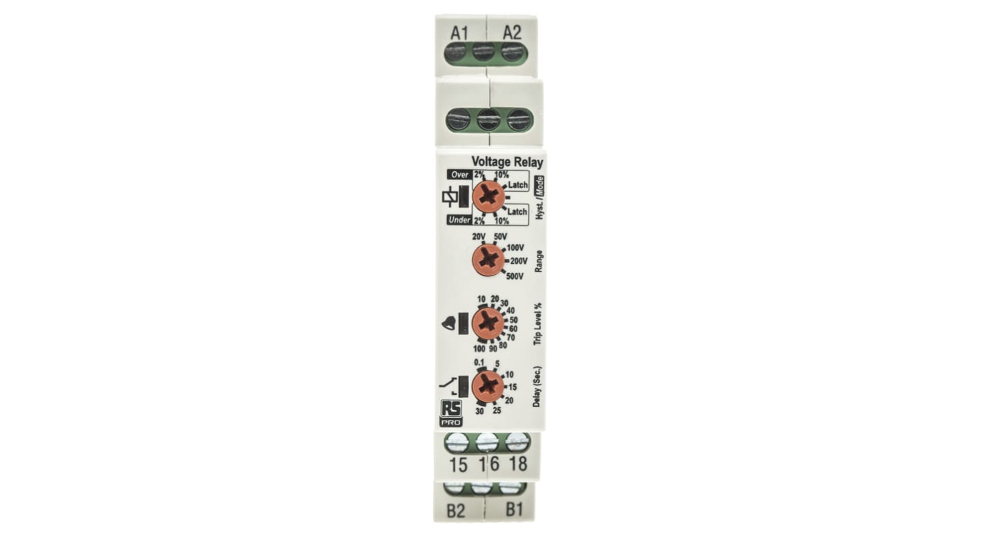 RS PRO Voltage Monitoring Relay, 1 Phase, SPDT, Maximum of 500 V, DIN Rail