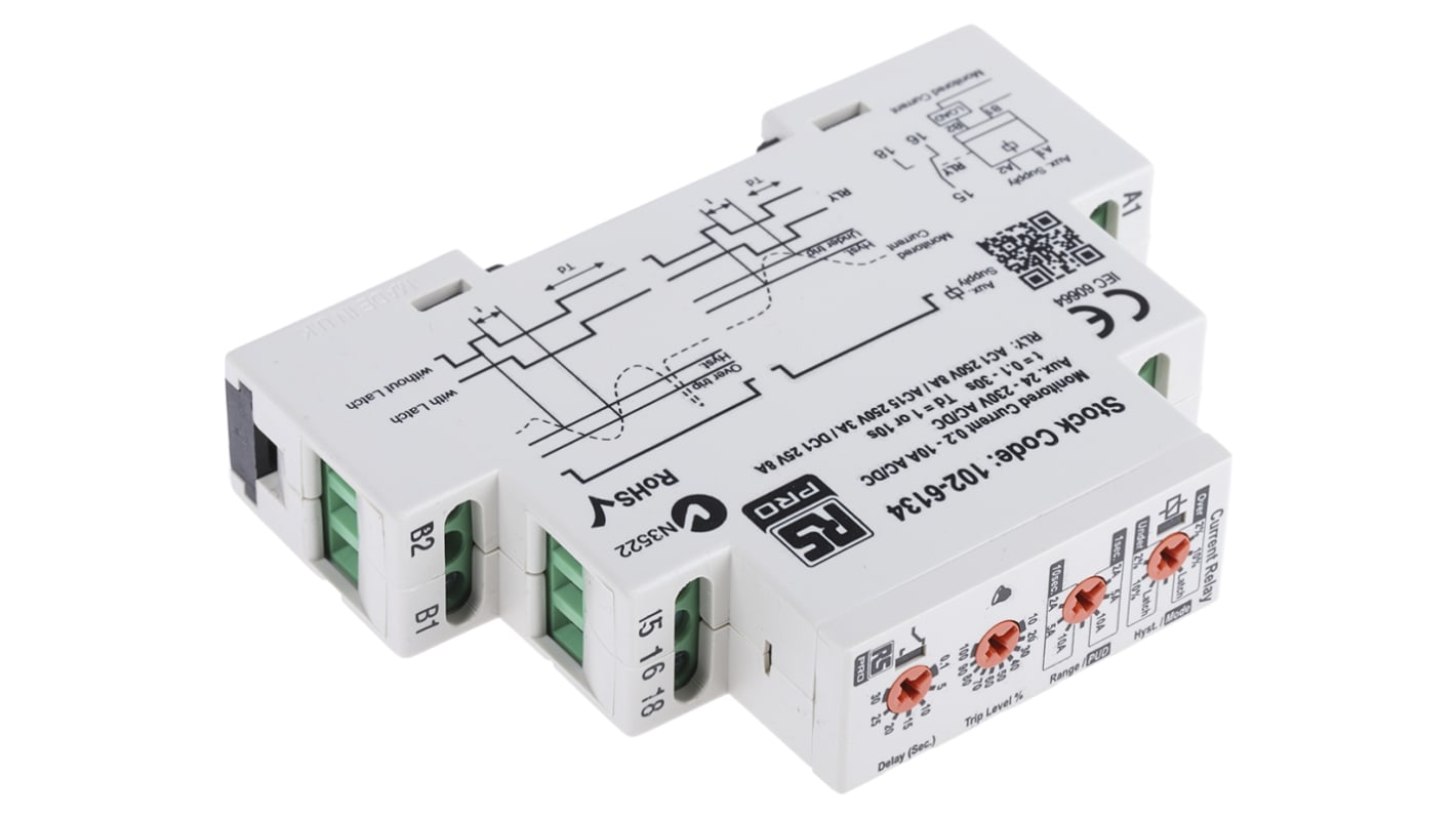 RS PRO Current Monitoring Relay, 1 Phase, SPDT, DIN Rail RS