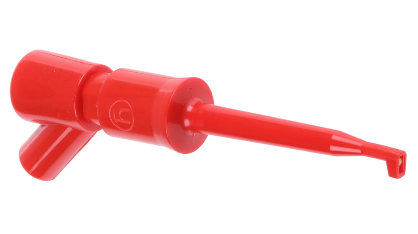 Crochet , Hirschmann, 6A, sonde de 2mm, L. 66mm, Rouge