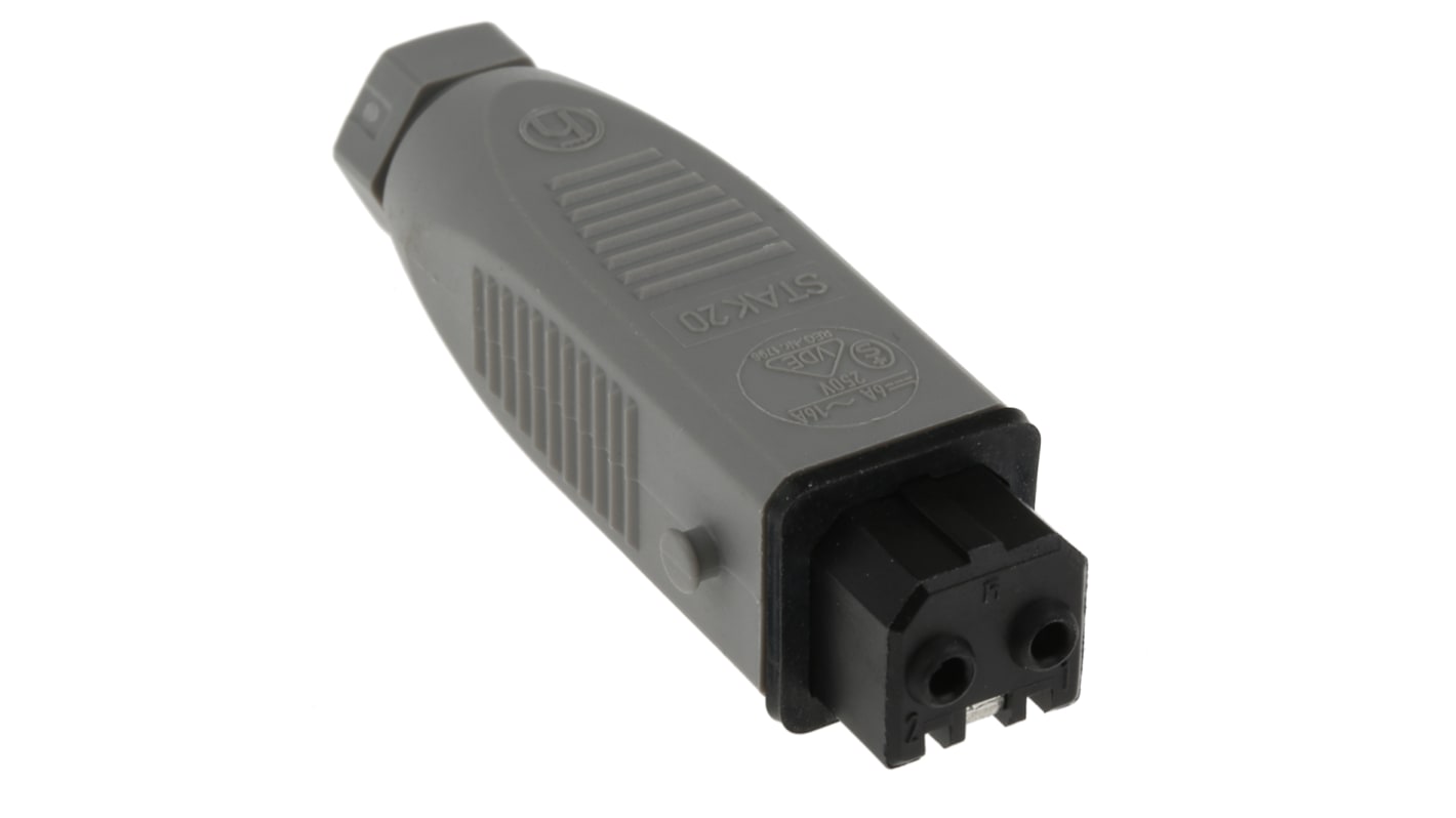 Conector de potencia de altas prestaciones Hembra, Formato 2P + E, Orientación Recto, ST, Negro, Gris, 250 V, 16A, IP54