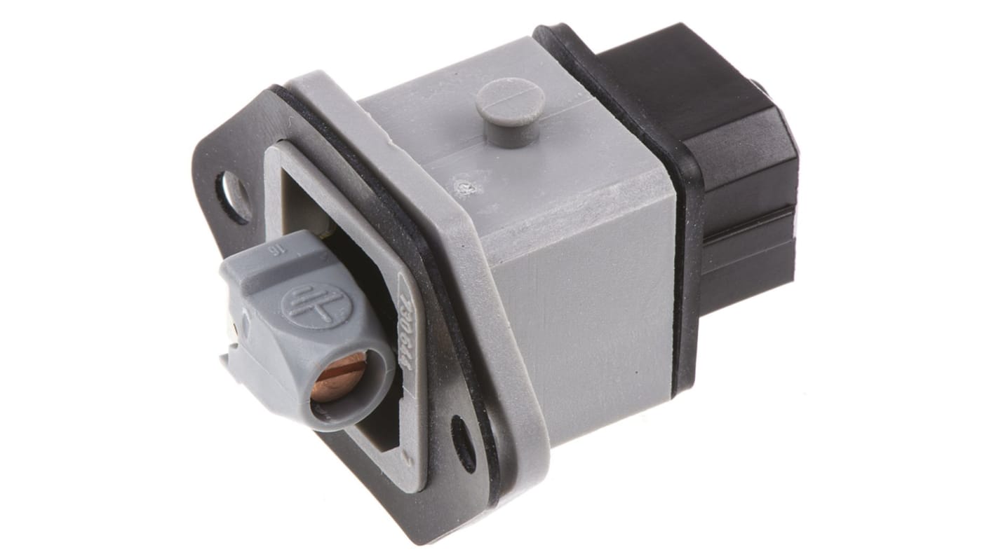 Conector de potencia industrial Hembra, Formato 2P + E, Orientación Recto, ST, Negro, Gris, 250 V, 16A, IP54