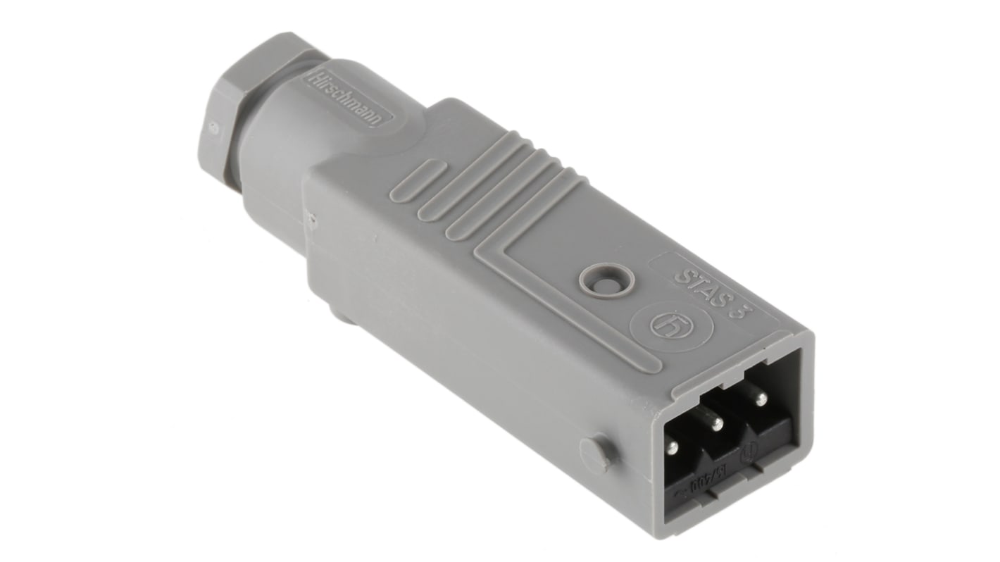 Conector de potencia industrial Macho, Formato 3P + E, Orientación Recto, ST, Gris, 250 V ac, 400 V ac, 16A, IP54