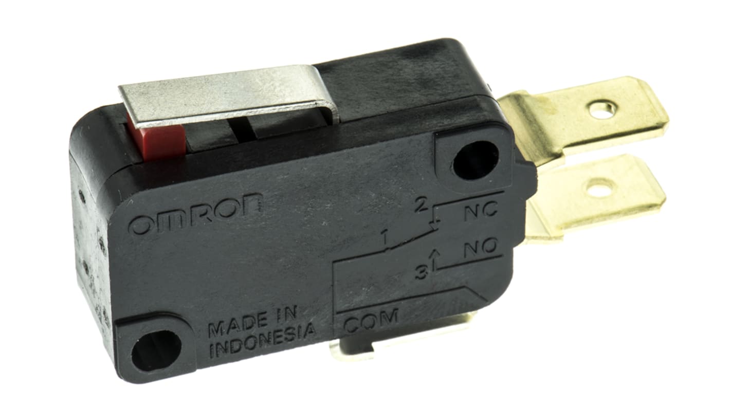 Omron Short Lever Micro Switch, Tab Terminal, 16 A @ 250 V ac, SP-CO, IP40