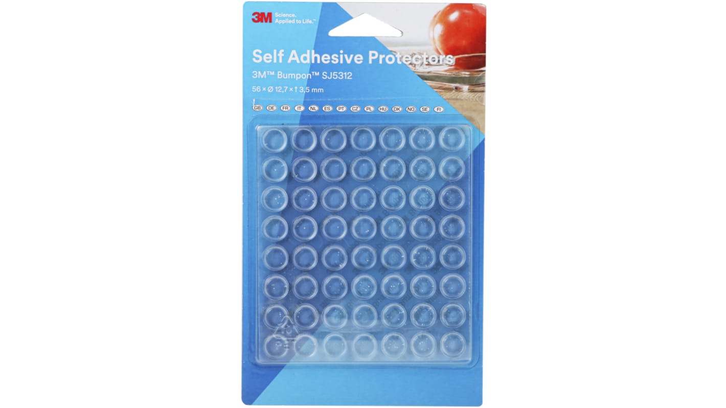 3M SJ5312 Selbstklebende Füße, Klebstoff, Zylindrisch, 3.5mm, Transparent, ø 12.7mm, PUR, L. 3.5mm, B. 12.7mm, +66°C