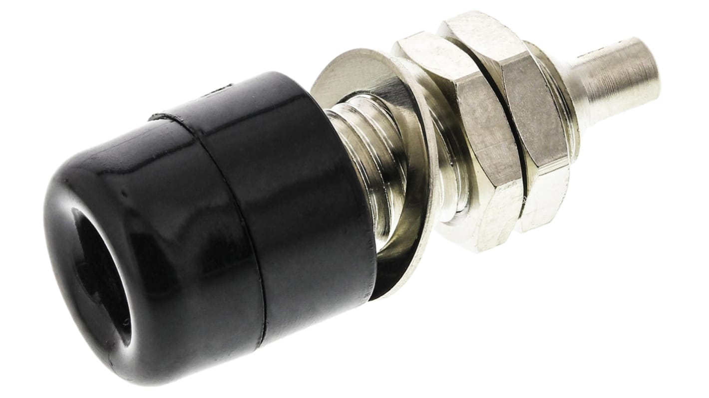 Schutzinger Black Female Banana Socket, 4 mm Connector, Solder Termination, 20A, Nickel Plating