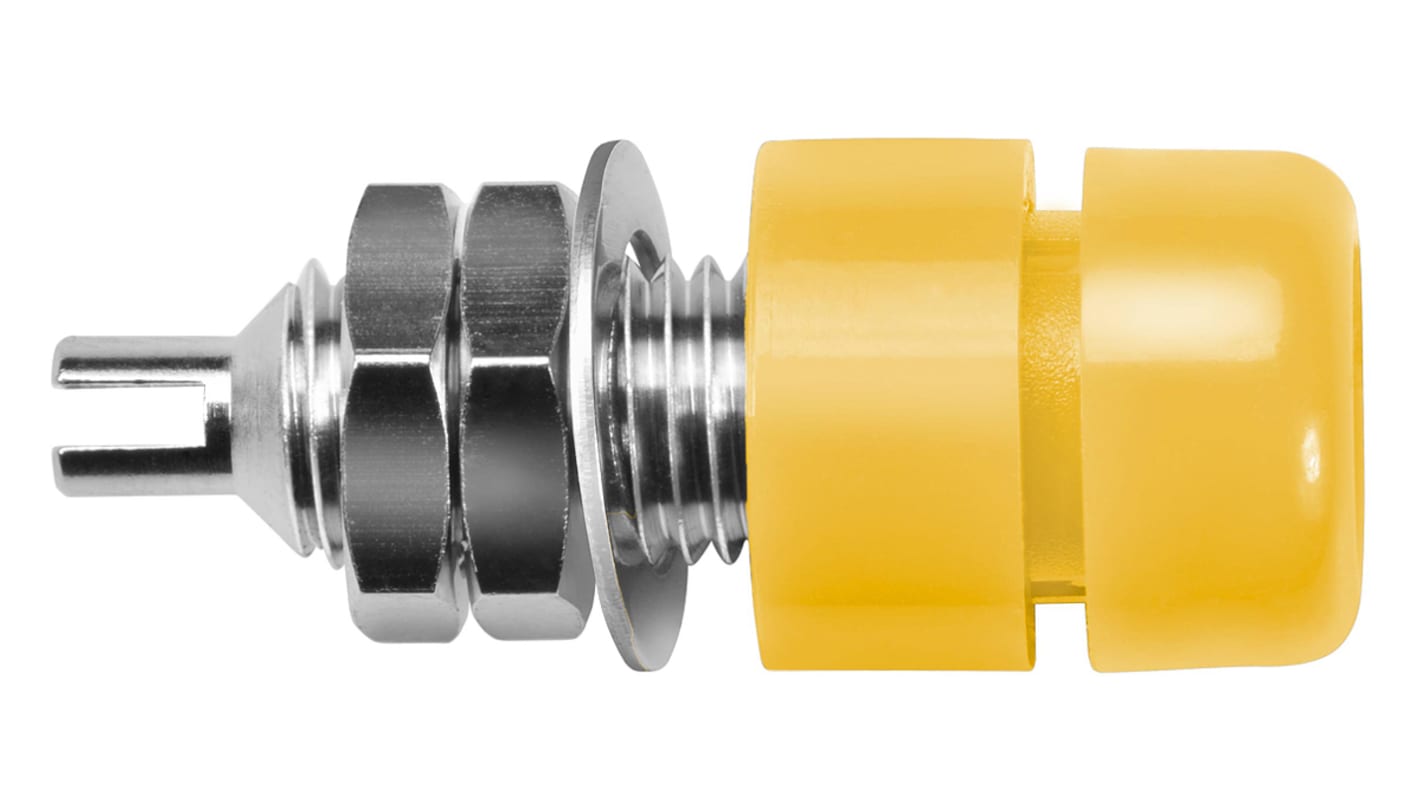 Schutzinger Yellow Female Banana Socket, 4 mm Connector, Solder Termination, 20A