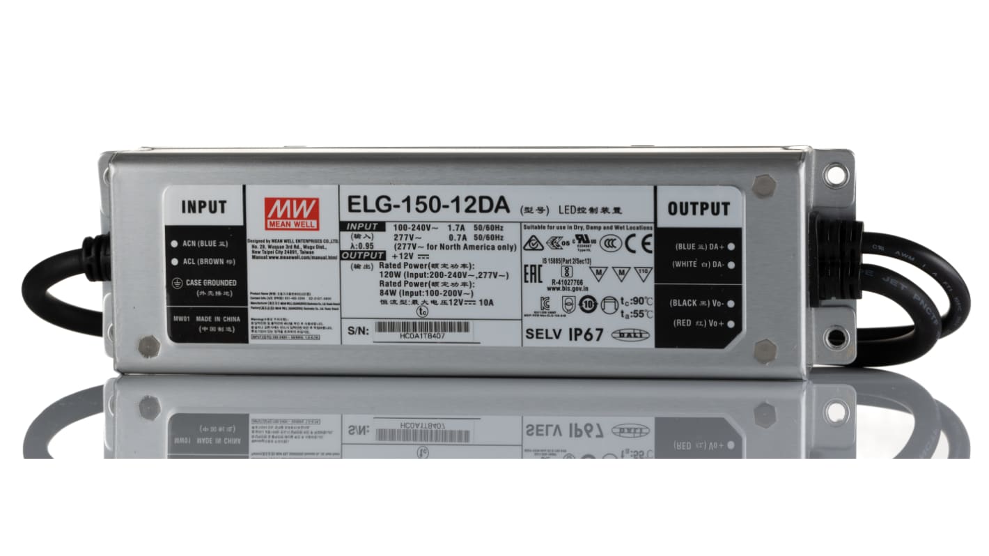 Budič LED, řada: ELG-150 ELG-150-12DA 12V 10A 120W ztlumování: DALI IP67 konstantní proud / konstantní napětí MEAN WELL