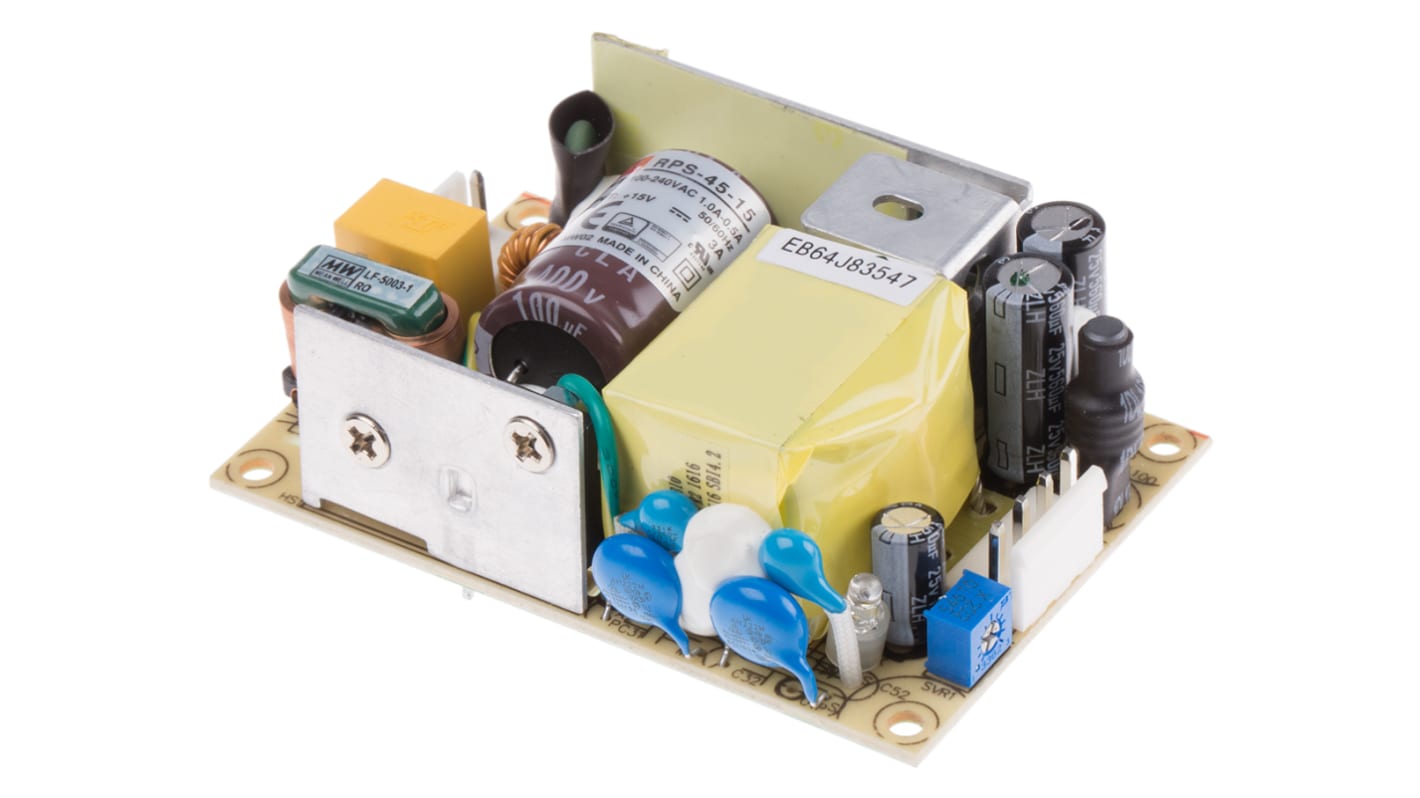 Alimentatore switching MEAN WELL RPS-45-15, 45W, ingresso 80 → 264V ca, uscita 15V cc, 3A