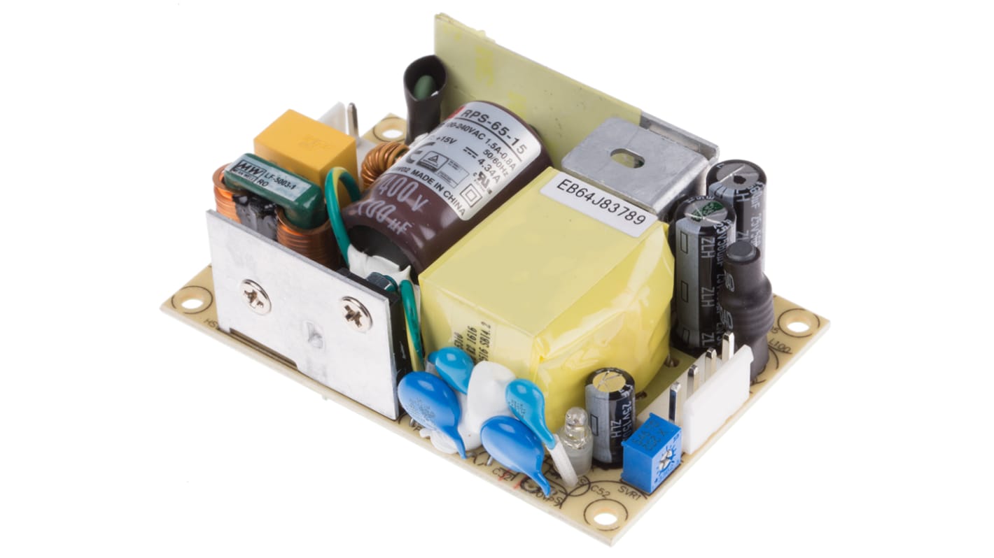 Alimentatore switching MEAN WELL RPS-65-15, 65W, ingresso 80 → 264V ca, uscita 15V cc, 4.34A