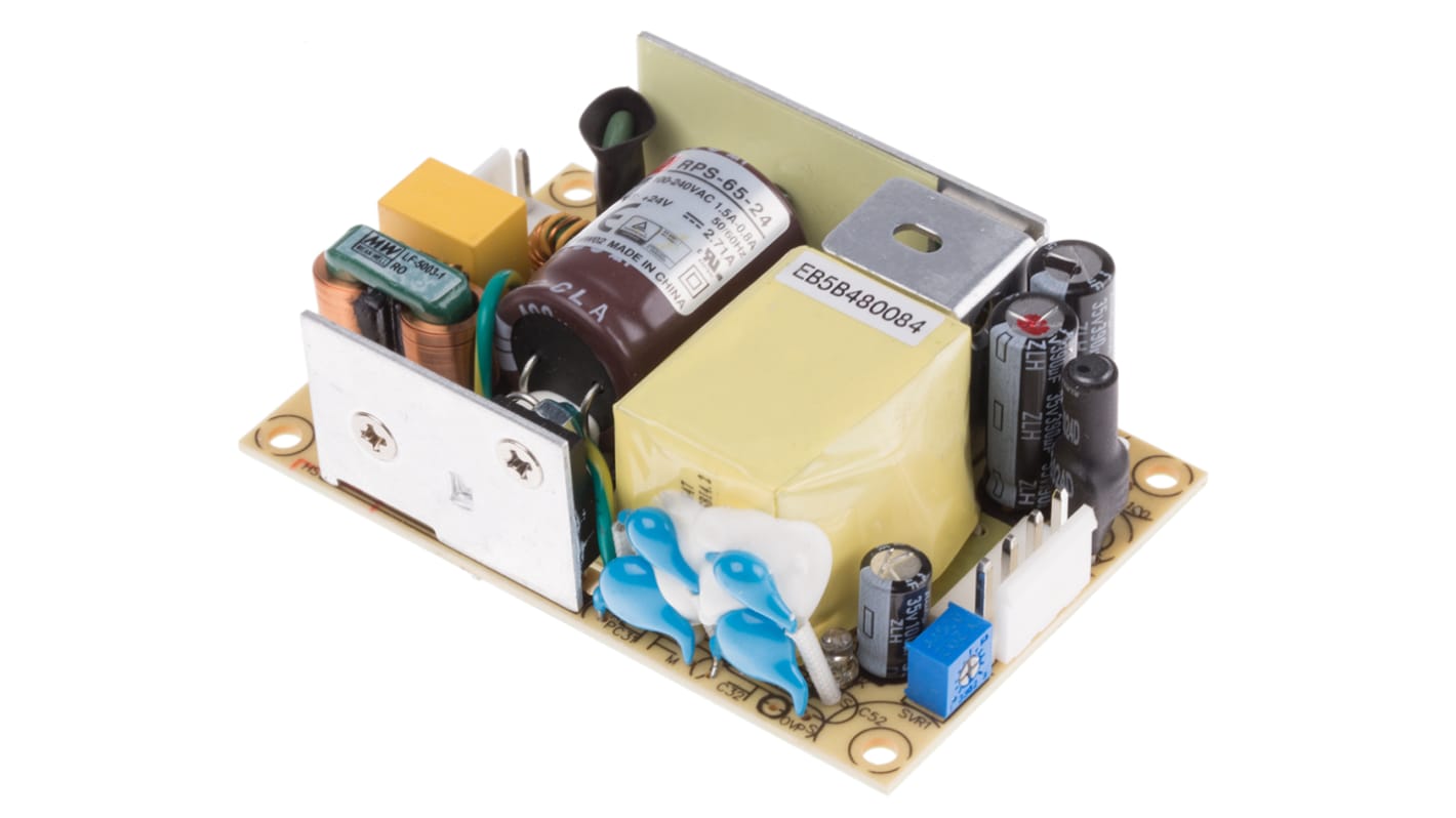 Fuente de alimentación conmutada MEAN WELL, 24V dc, 2.71A, 65W, 1 salida, para uso médico, Montaje en PCB