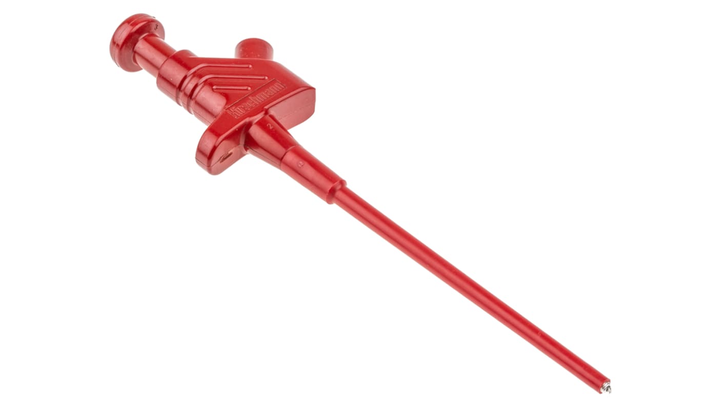 Pince grippe-fils , Hirschmann, 4A, sonde de 4mm, L. 158mm, Rouge