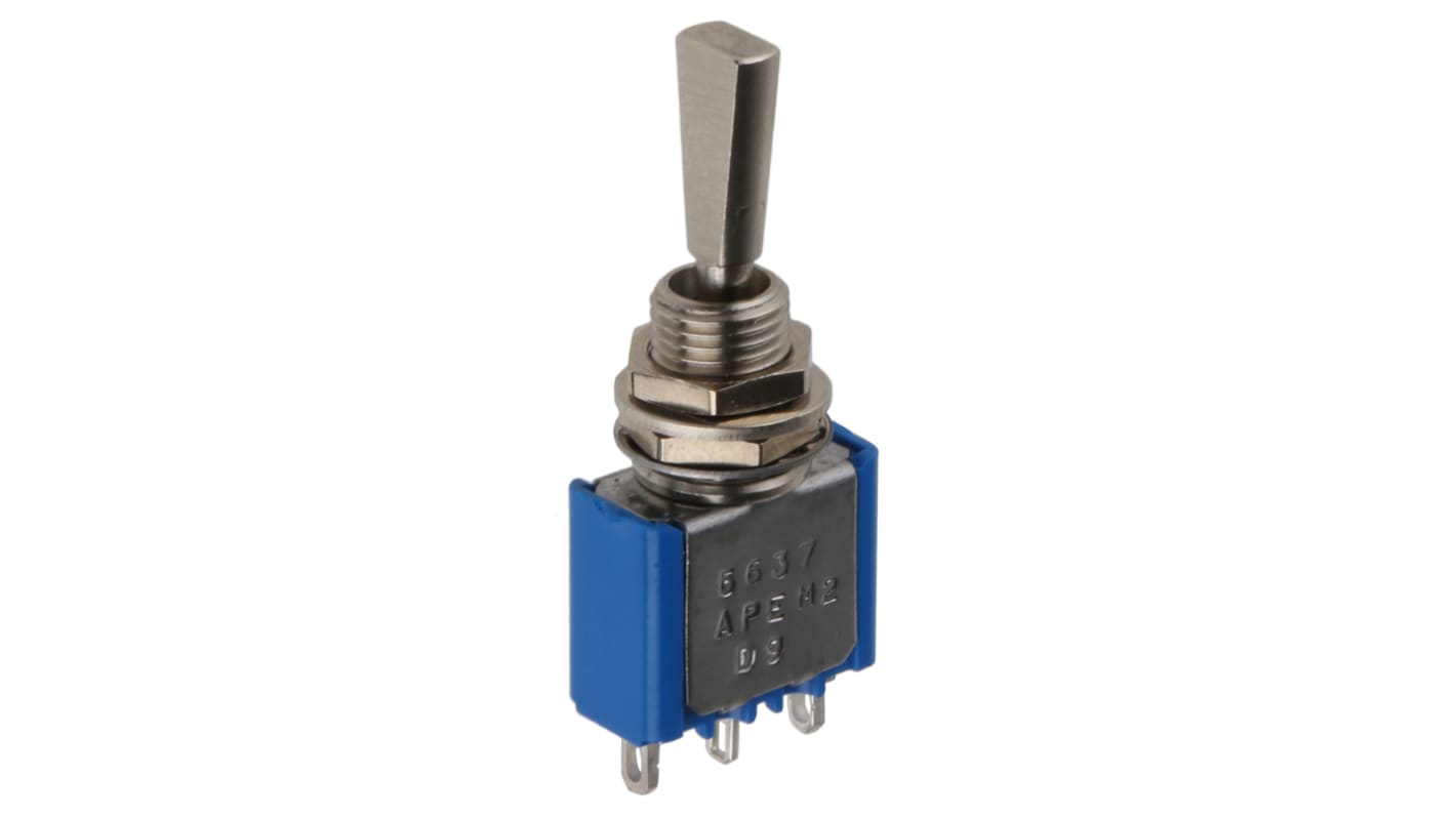 APEM Rotary Switch, Panel Mount, (On)-Off-(On), SPST, Solder Terminal