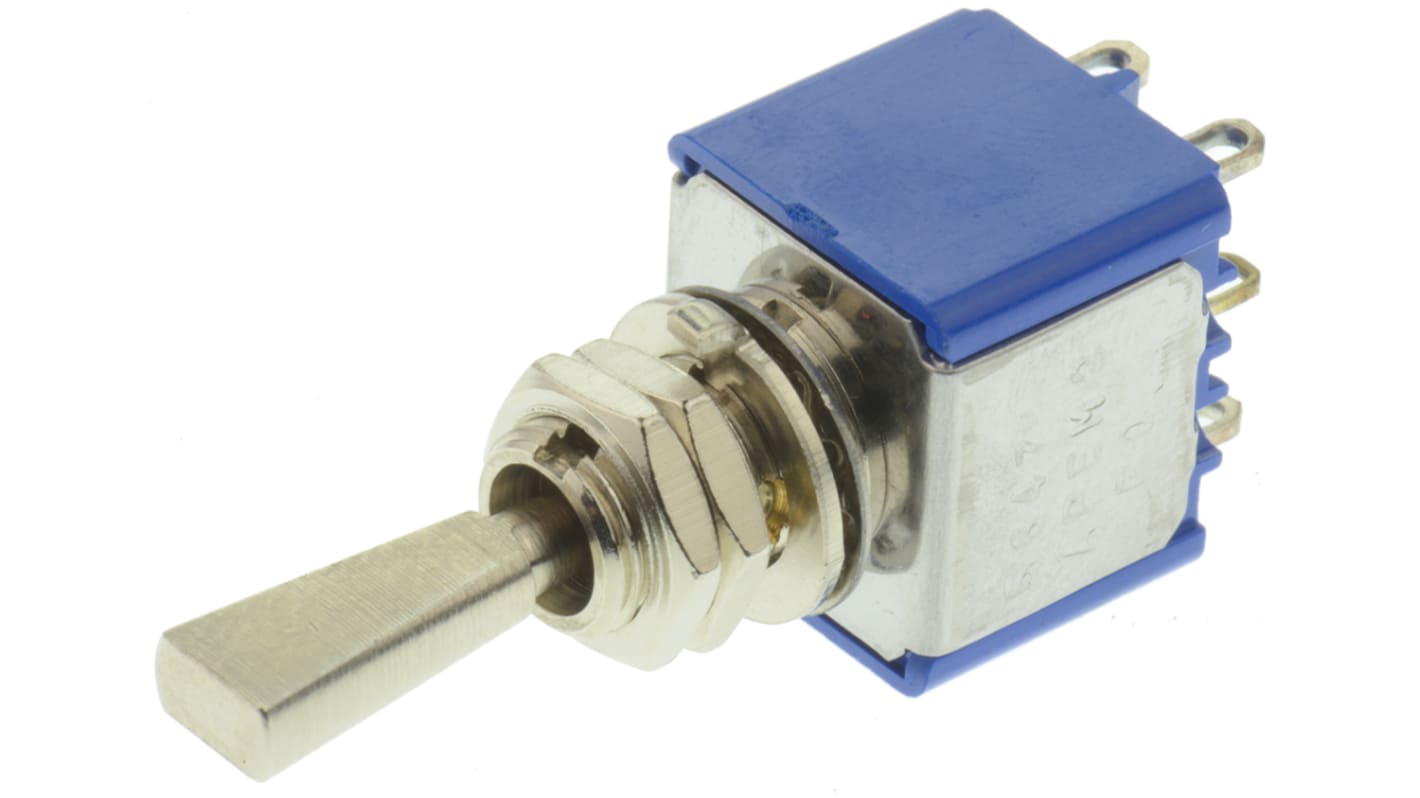 APEM Toggle Switch, Panel Mount, (On)-Off-(On), DPST, Solder Terminal