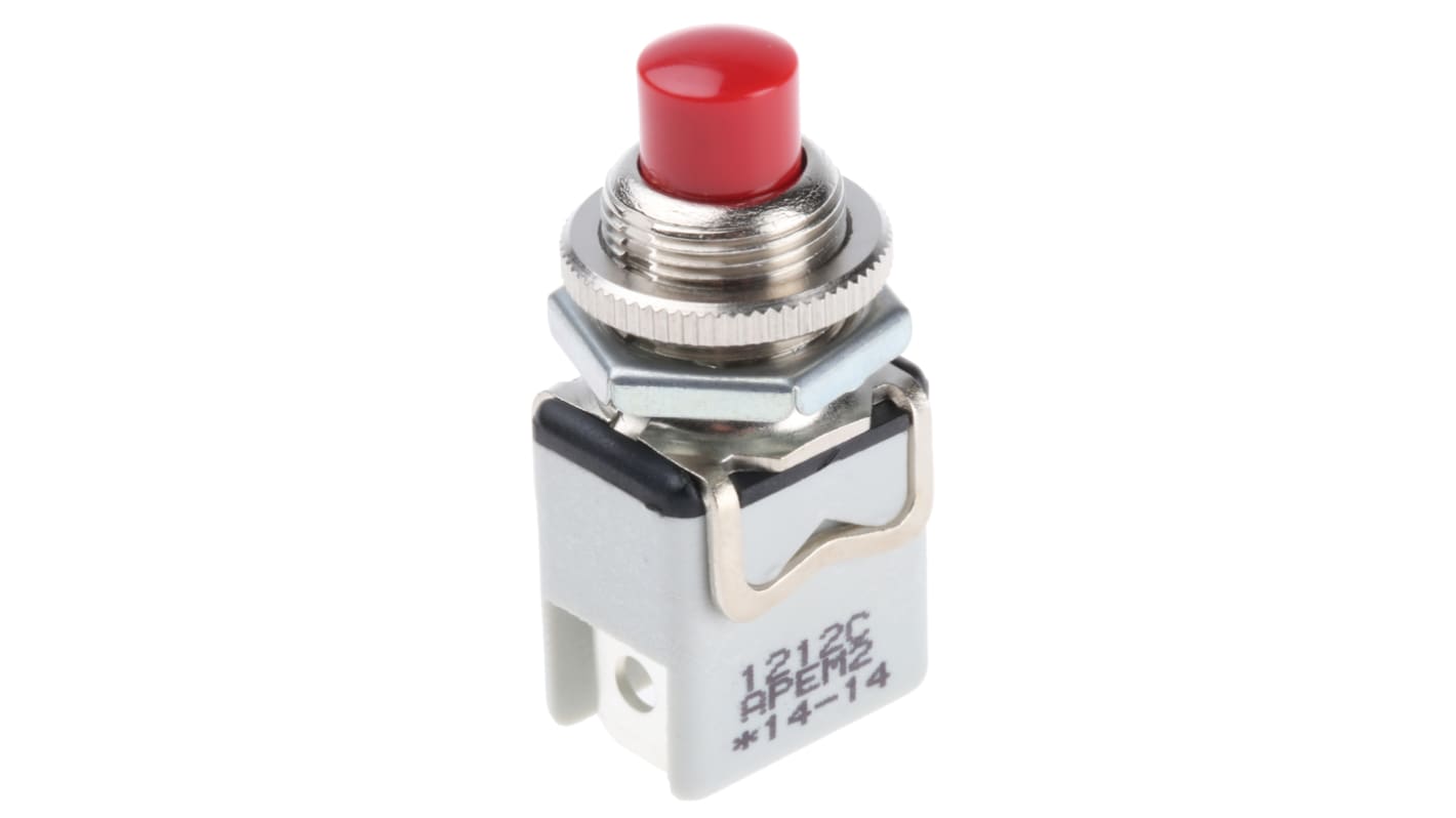 APEM Push Button Switch, Momentary, Panel Mount, 12.2mm Cutout, SPST, 250V ac