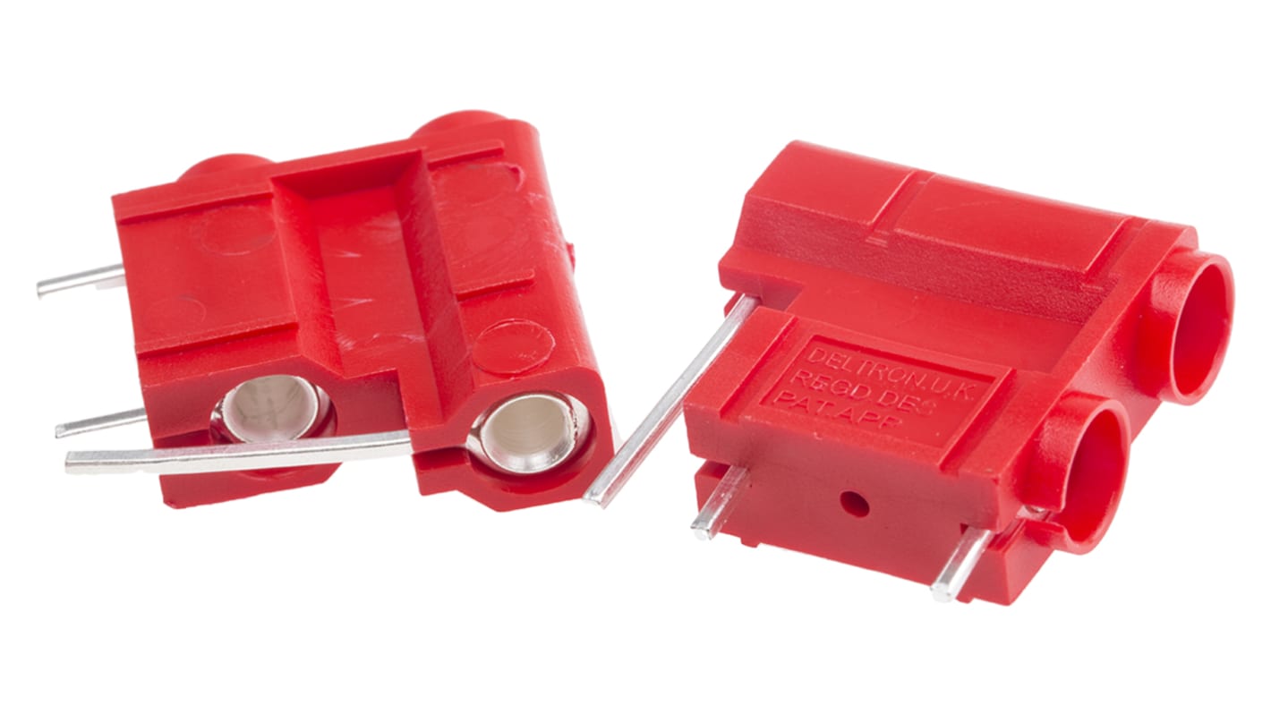 Conector hembra para pruebas Hembra, 10A, 50V, Contacto Plata, Rojo