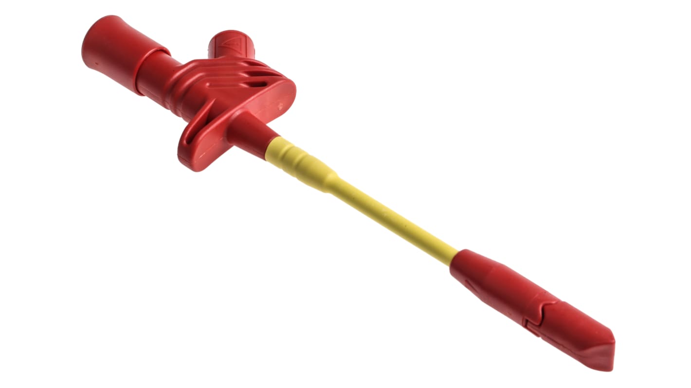 Pince grippe-fils , Hirschmann, 10A, sonde de 4mm, L. 162mm, Rouge