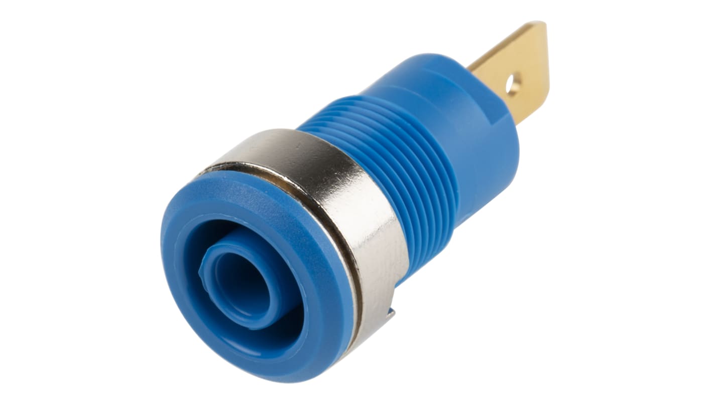 Stäubli 4 mm Bananenbuchse Blau, Kontakt vergoldet, 1000V / 32A Flachstecker