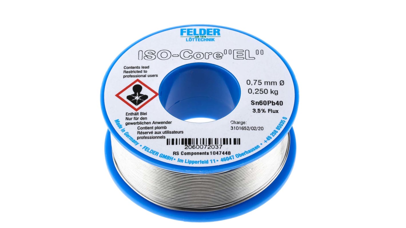 Felder Lottechnik Wire, 0.75mm Lead solder, 183°C Melting Point