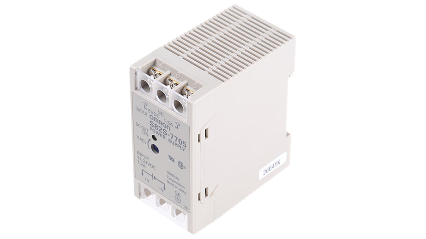 Omron S82S Switched Mode DIN Rail Power Supply, 5V dc, 1.5A Output, 7.5W