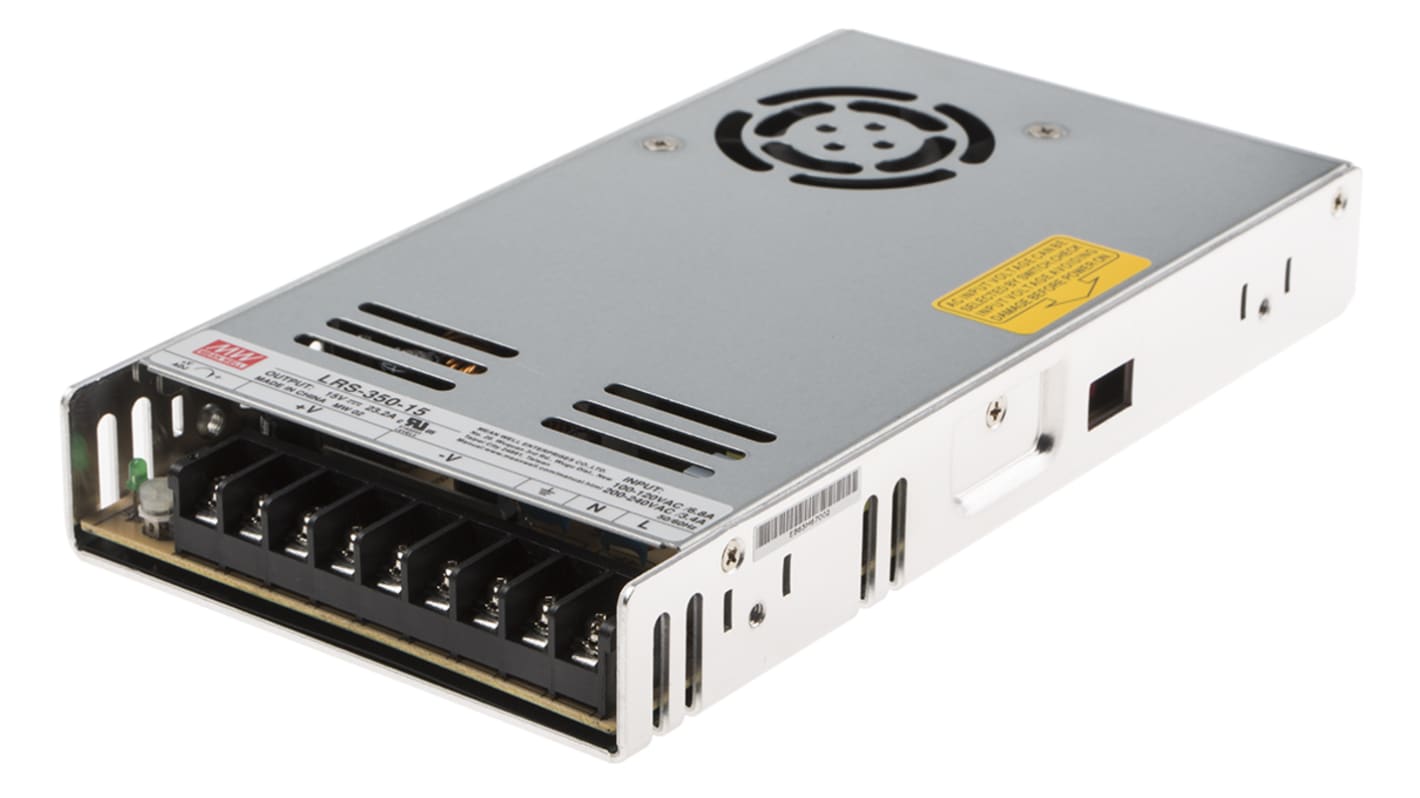 MEAN WELL Switching Power Supply, LRS-350-15RS, 15V dc, 23.2A, 348W, 1 Output, 180 → 264V ac Input Voltage