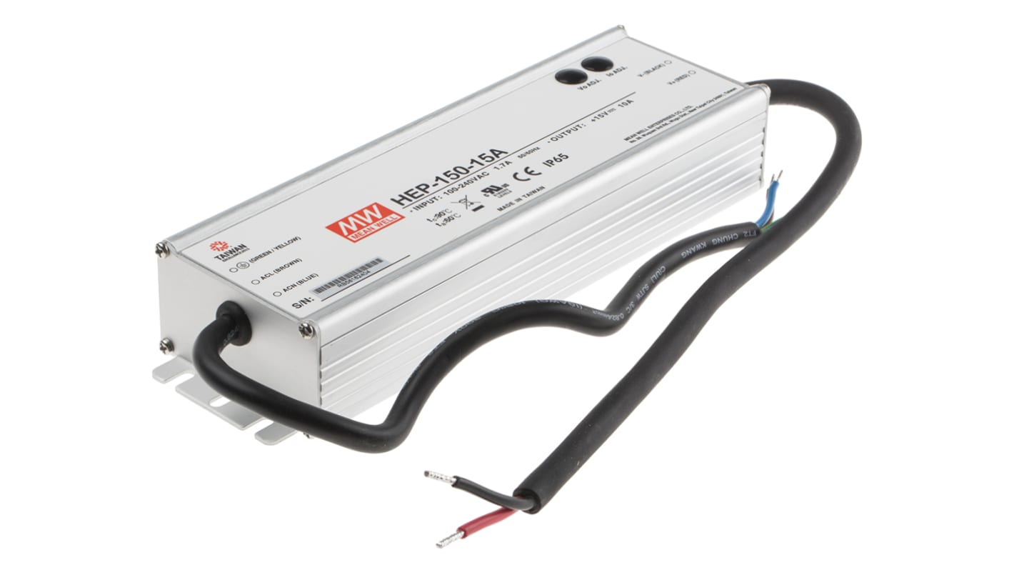 Alimentation à découpage, MEAN WELL 150W, 1 sortie à 15V c.c. 10A