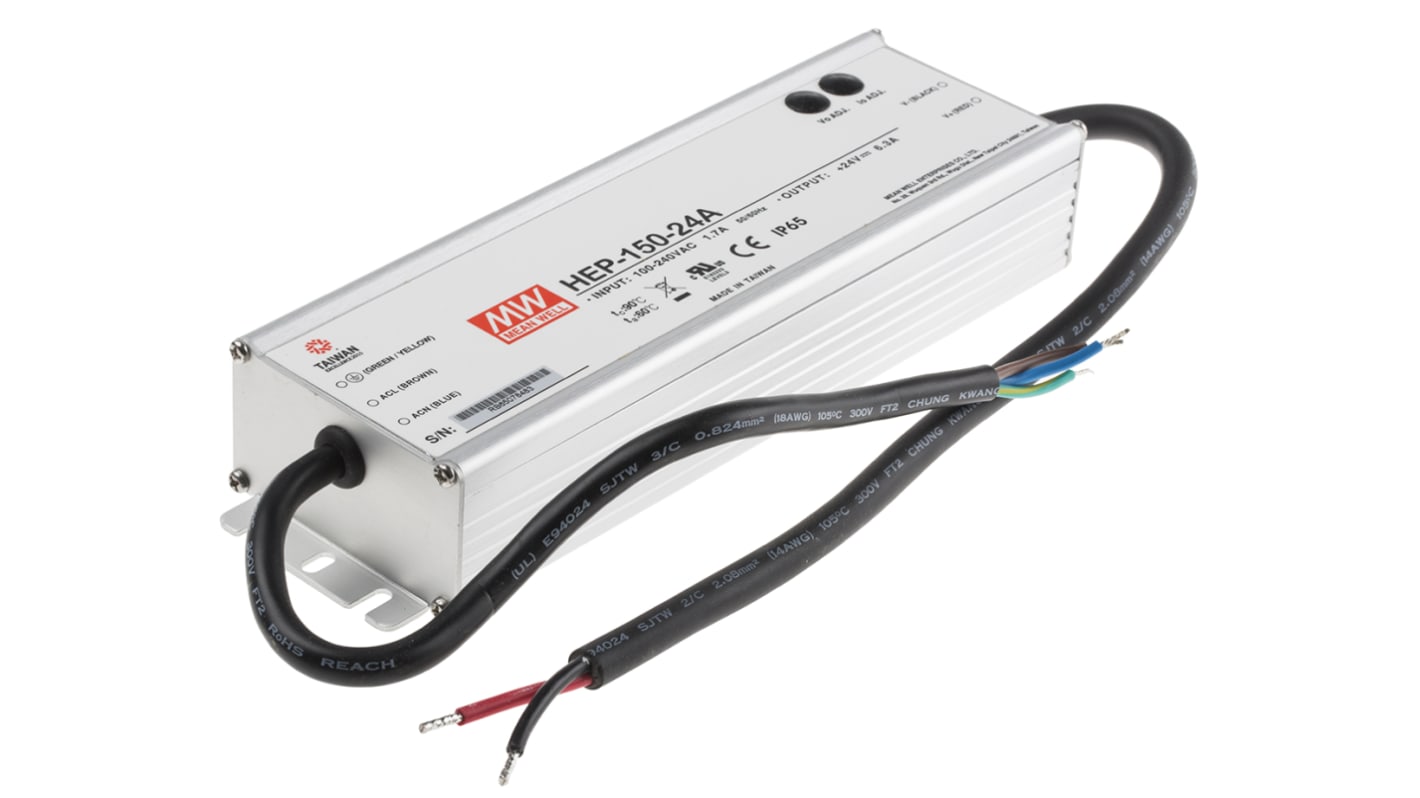 Alimentatore switching MEAN WELL HEP-150-24A, 151W, ingresso 127 → 431 V dc, 90 → 305 V ac, uscita 24V