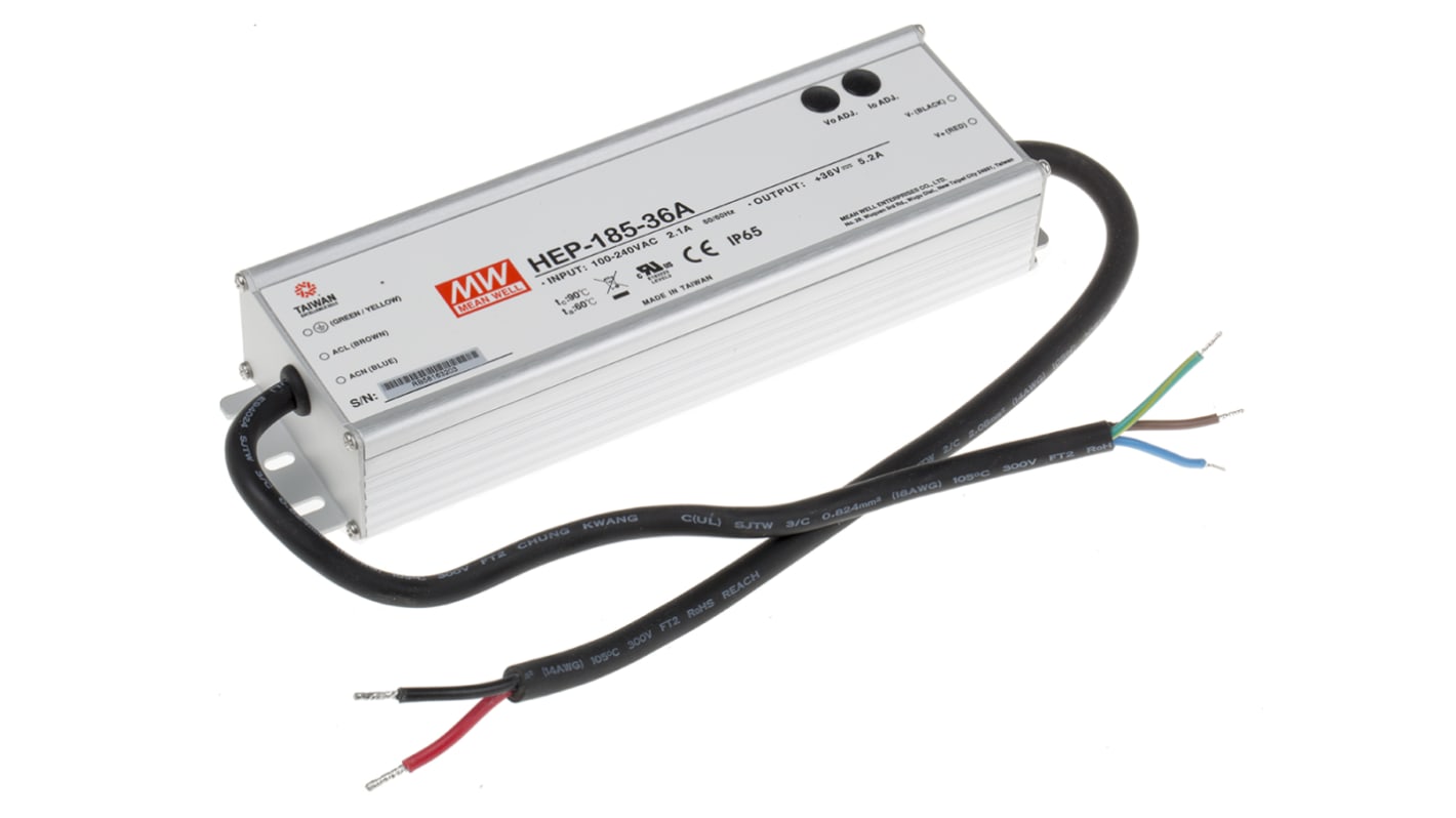 Alimentatore switching MEAN WELL HEP-185-36A, 187W, ingresso 127 → 431 V dc, 90 → 305 V ac, uscita 36V