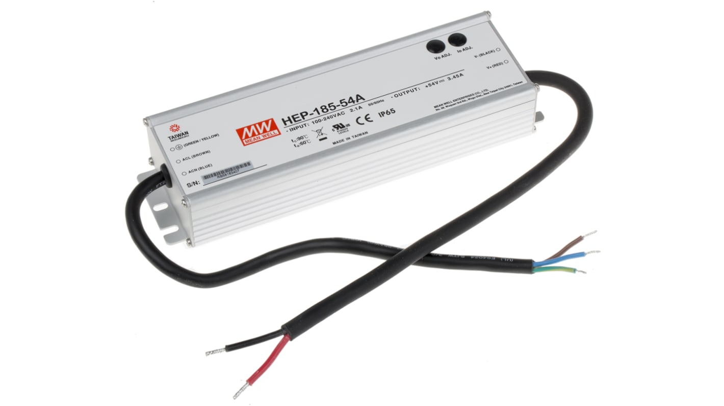 Alimentatore switching MEAN WELL HEP-185-54A, 186W, ingresso 127 → 431 V dc, 90 → 305 V ac, uscita 54V