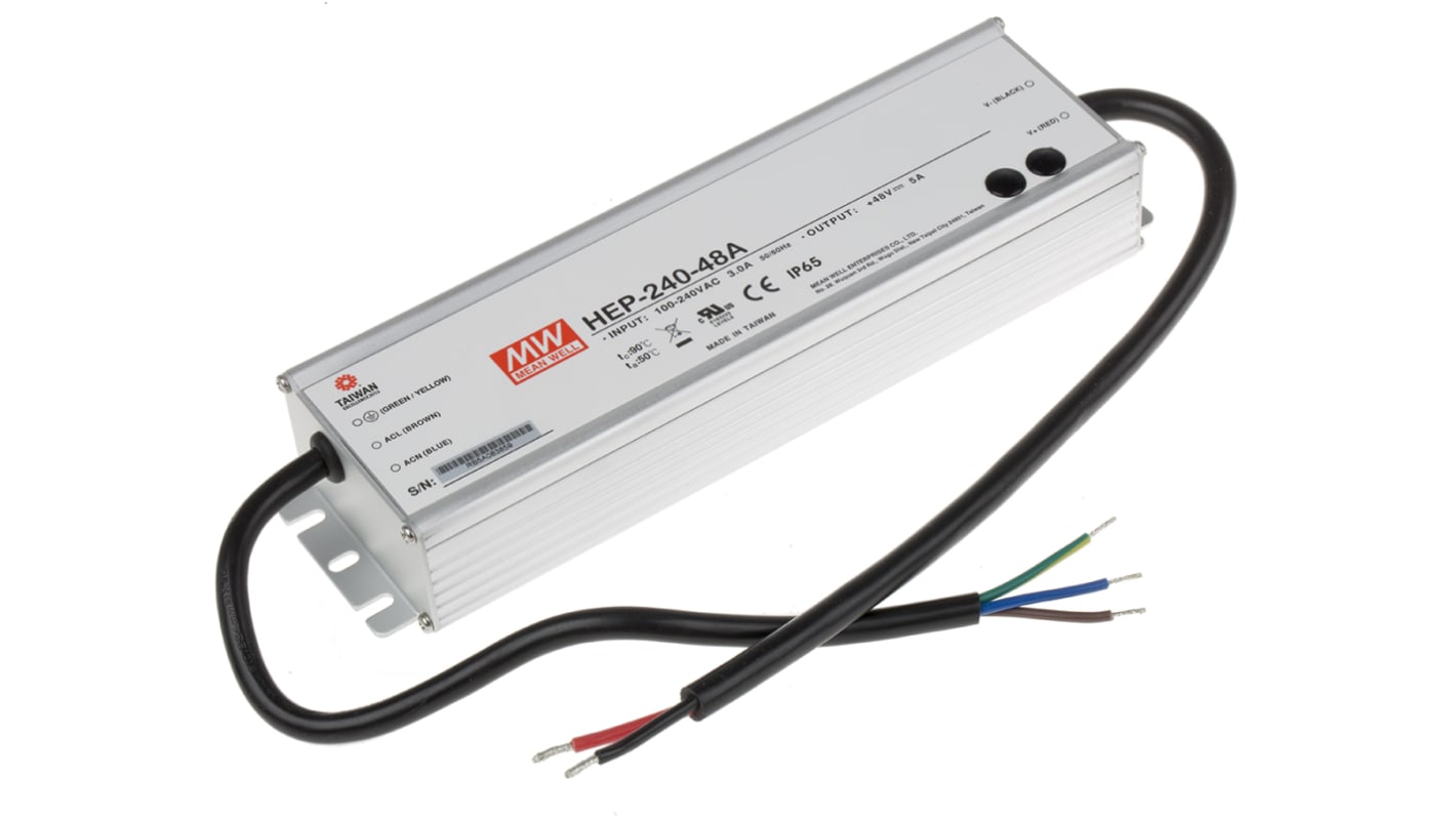 Alimentatore switching MEAN WELL HEP-240-48A, 240W, ingresso 127 → 431 V dc, 90 → 305 V ac, uscita 48V