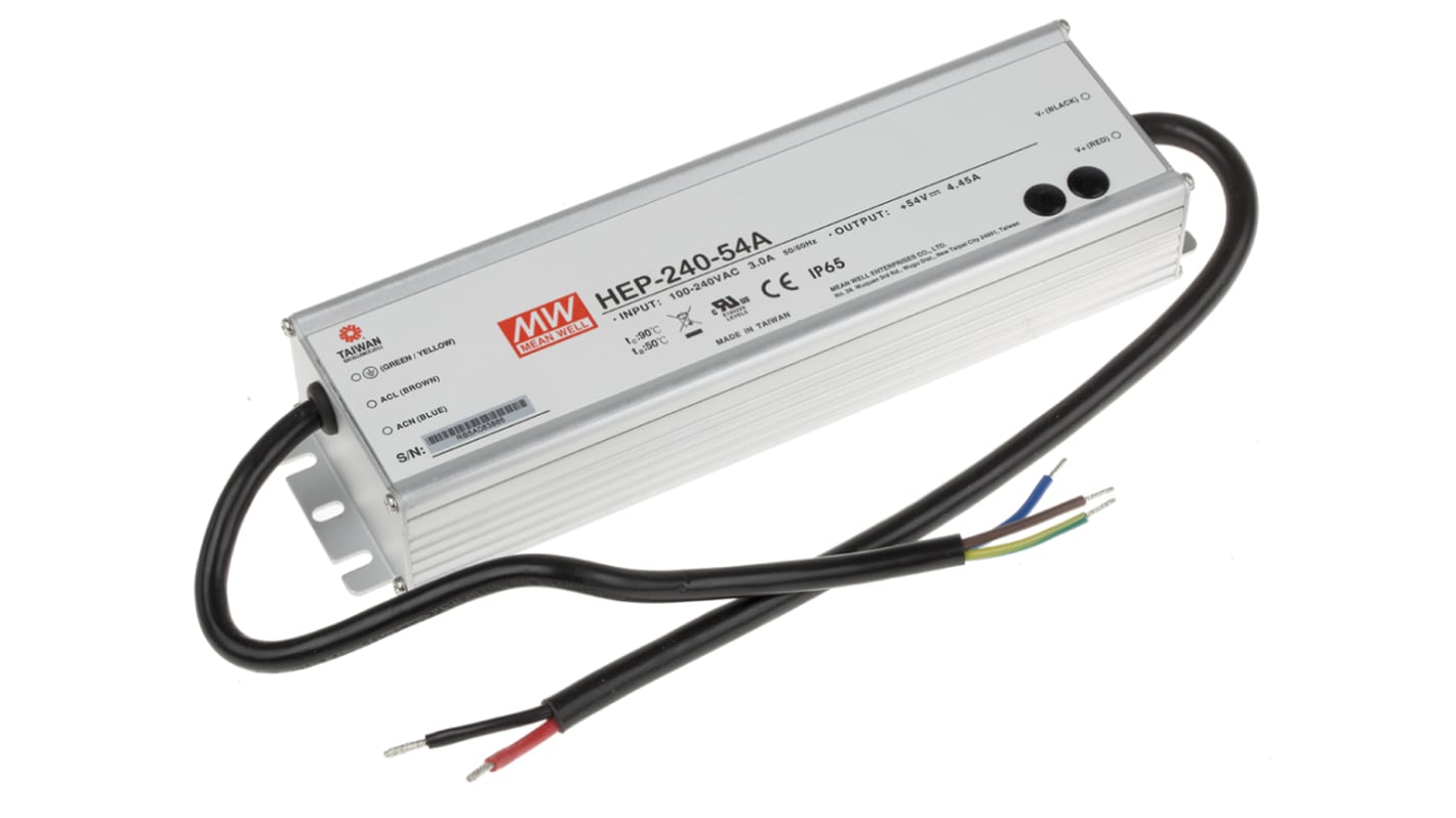 Alimentatore switching MEAN WELL HEP-240-54A, 240W, ingresso 127 → 431 V dc, 90 → 305 V ac, uscita 54V