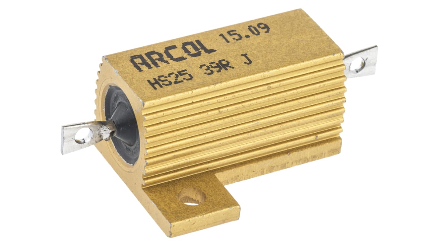 Resistencia de montaje en panel Arcol, 39Ω ±5% 25W, Con carcasa de aluminio, Axial, Bobinado