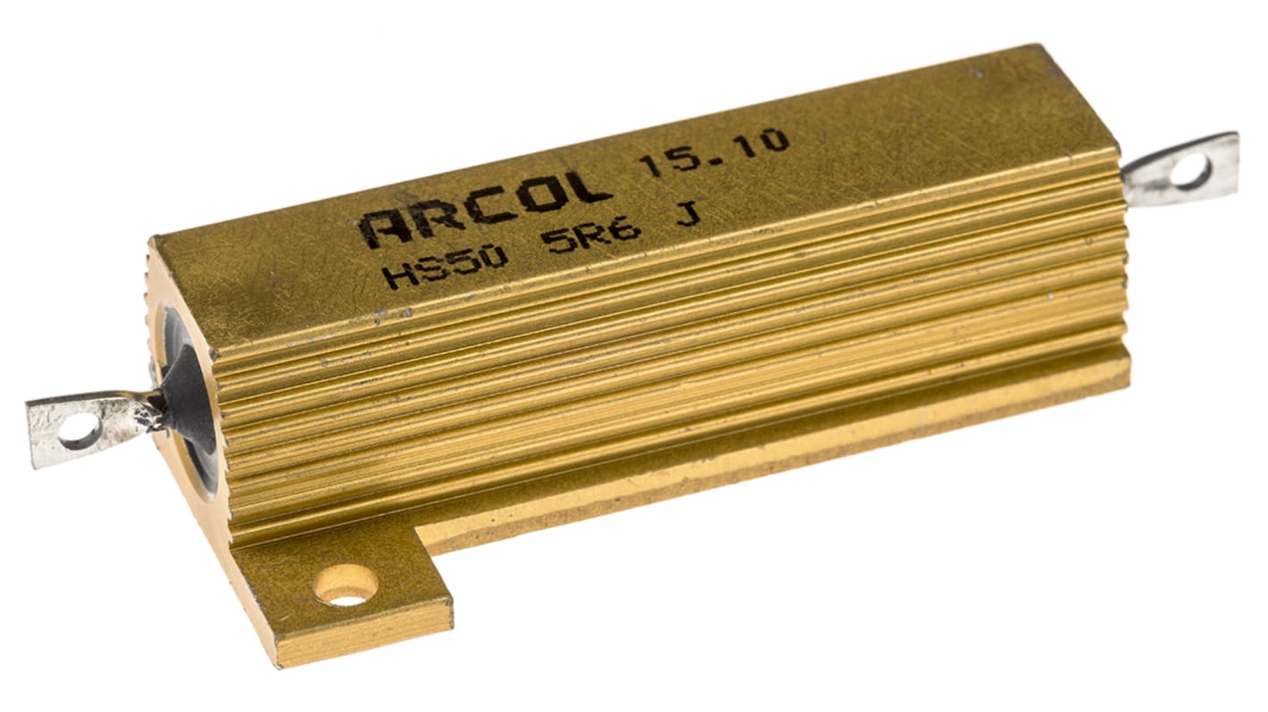 Resistencia de montaje en panel Arcol, 5.6Ω ±5% 50W, Con carcasa de aluminio, Axial, Bobinado