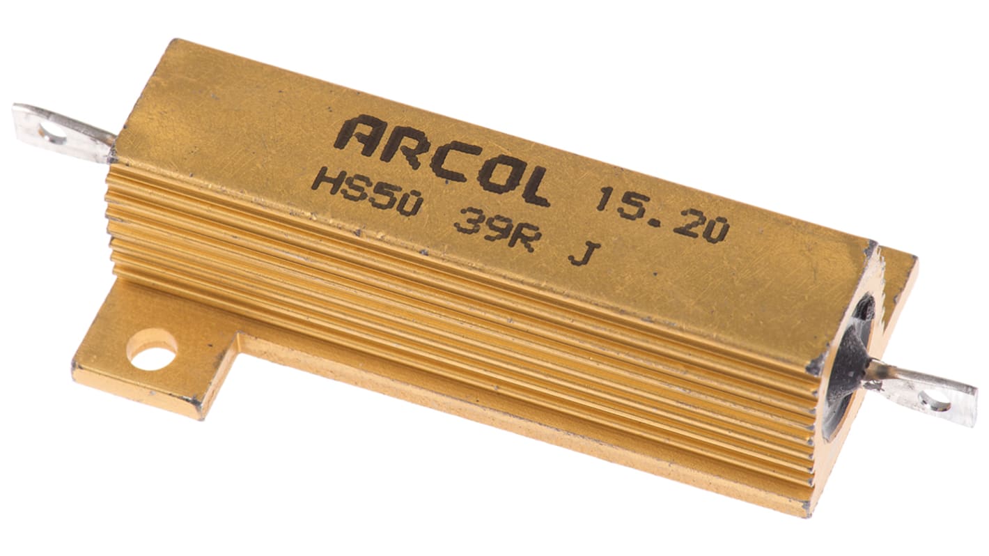 Resistencia de montaje en panel Arcol, 39Ω ±5% 50W, Con carcasa de aluminio, Axial, Bobinado