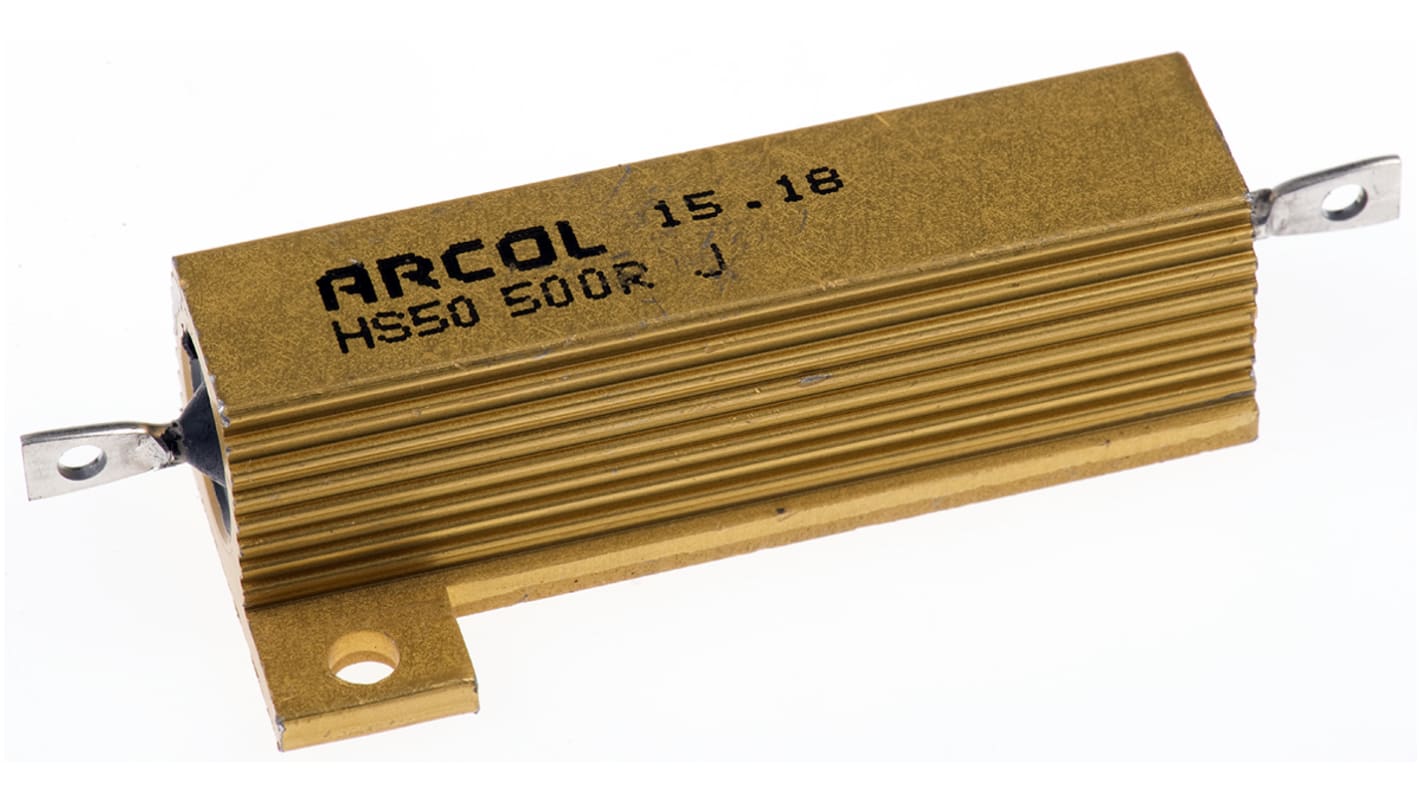 Resistencia de montaje en panel Arcol, 500Ω ±5% 50W, Con carcasa de aluminio, Axial, Bobinado