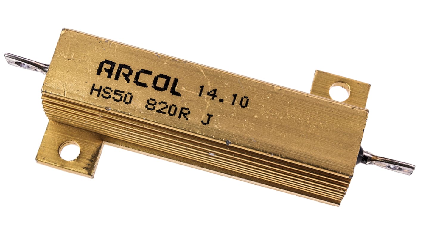 Arcol HS50 Wickel Lastwiderstand 820Ω ±5% / 50W, Alu Gehäuse Axialanschluss, -55°C → +200°C