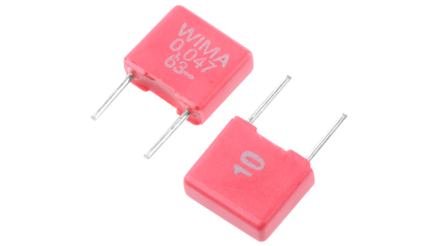 WIMA MKS2 Polyester Film Capacitor, 40 V ac, 63 V dc, ±10%, 47nF, Through Hole