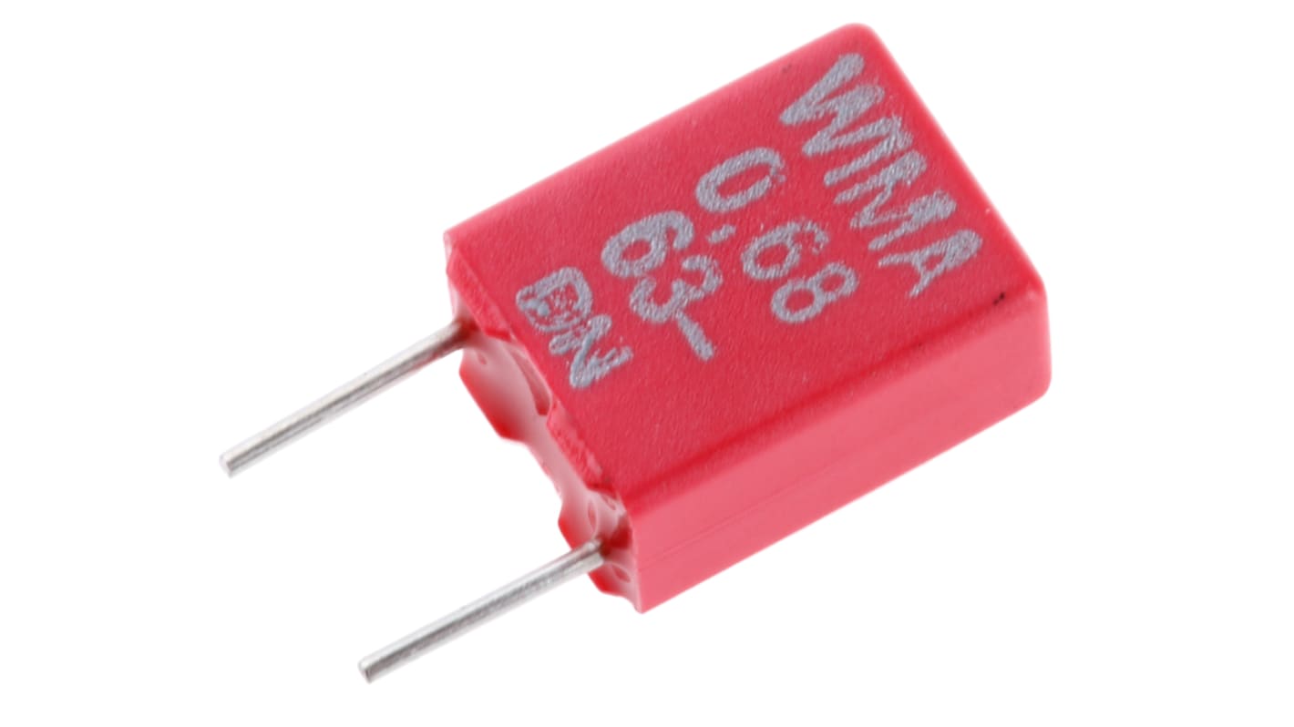 WIMA MKS2 Polyester Film Capacitor, 40 V ac, 63 V dc, ±10%, 680nF, Through Hole