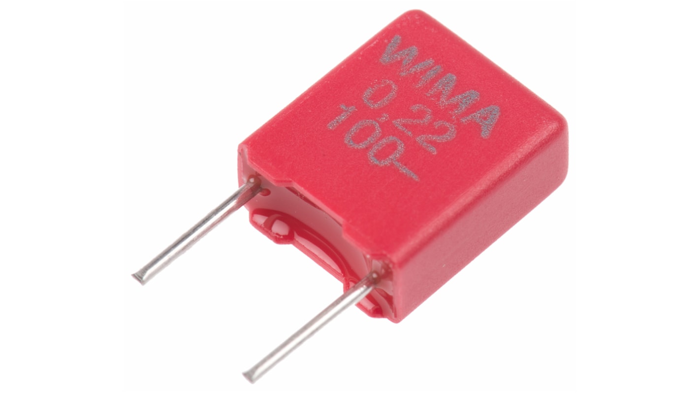 WIMA MKS2 Polyester Film Capacitor, 63 V ac, 100 V dc, ±10%, 220nF, Through Hole