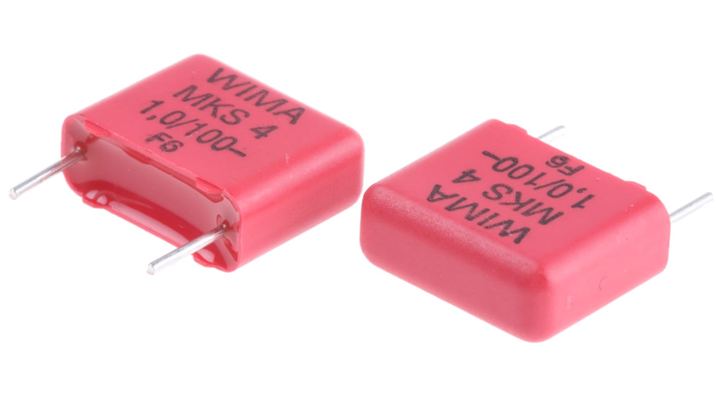 WIMA MKS4 Polyester Film Capacitor, 63 V ac, 100 V dc, ±10%, 1μF, Through Hole